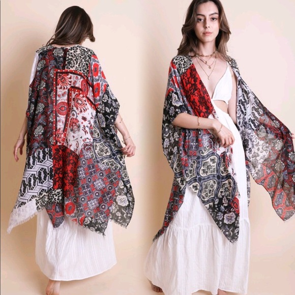 New Boho Floral Patchwork Kimono Cardigan - Picture 2 of 6
